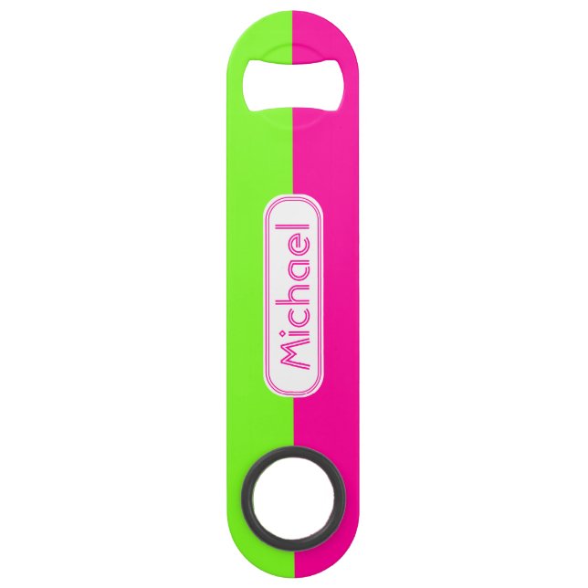 Modern Bright Neon Pink Green Monogram (Front)