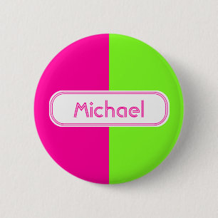 Modern Bright Neon Pink Green Monogram 6 Cm Round Badge