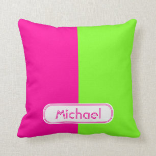 Modern Bright Neon Pink Green Monogram Cushion
