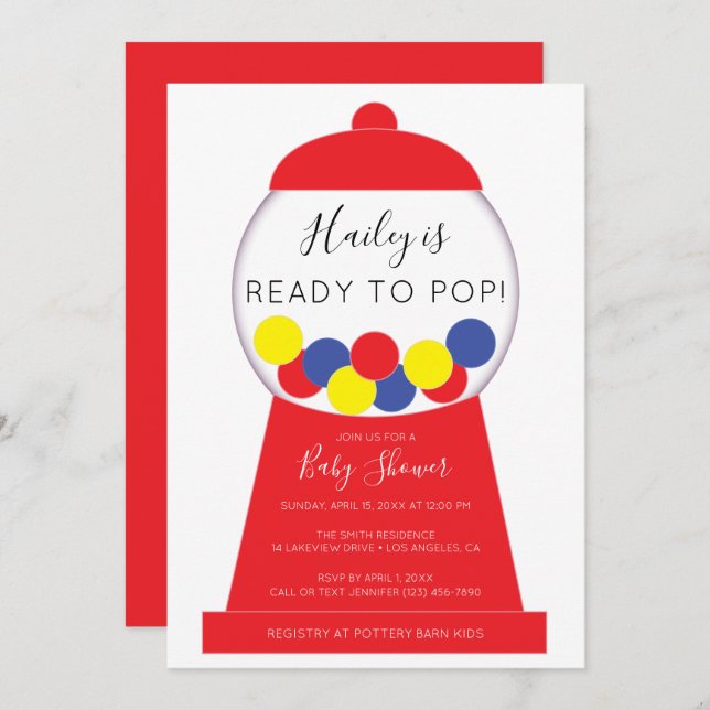 Modern Bright Neutral Gumball Machine Baby Shower Invitation (Front/Back)