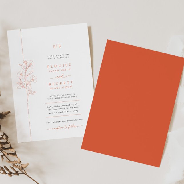 Modern Bright Orange Floral Wedding Invitation (Creator Uploaded)