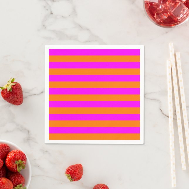Modern Bright Orange Hot Pink Stripe Pattern Napkin (Insitu)