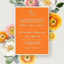 Modern Bright Orange Monogram Minimalist Wedding
