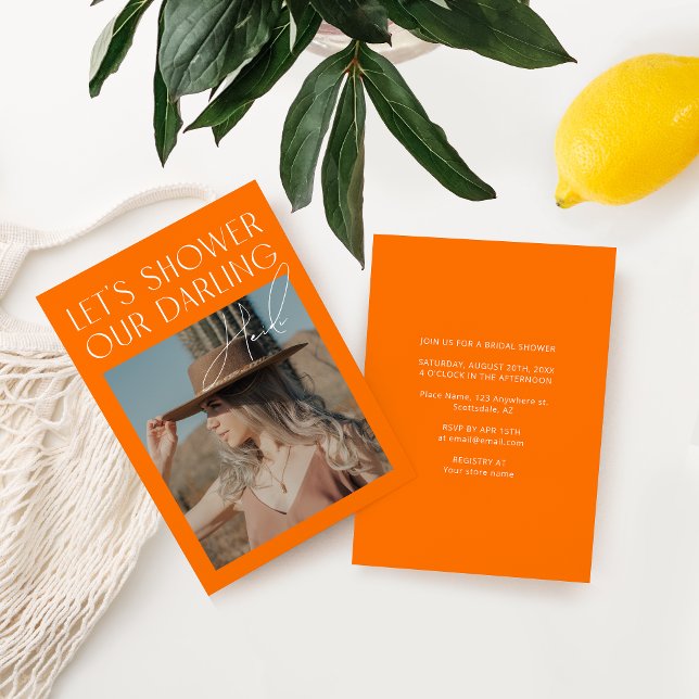 Modern Bright Orange Photo Bridal Shower  Invitation (Creator Uploaded)