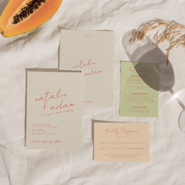 Modern Bright Orange Retro Fun Whimsical Wedding Invitation (Creator Uploaded)