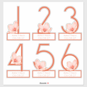 Modern Bright orange table numbers 1-6 cut-out 