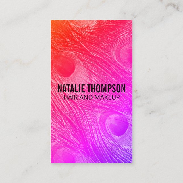 Modern Bright Peacock Feathers Business Card (Front)