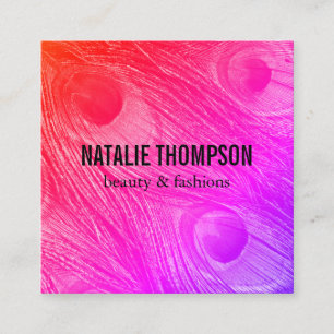 Modern Bright Peacock Feathers Square Business Card