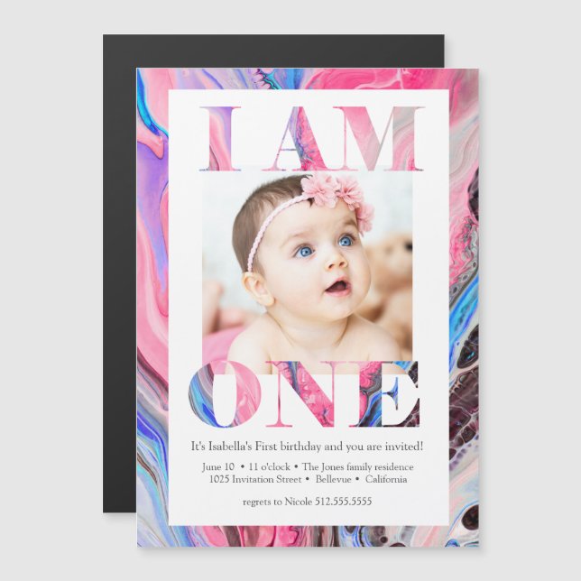 Modern + Bright Photo 1st Birthday Magnetic Invitation (Front/Back)