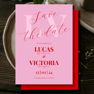 Modern Bright Pink and Red Wedding save the date Invitation