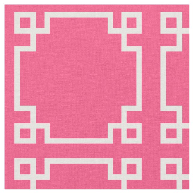 Modern Bright Pink and White Greek Key Pattern Fabric (Close Up)