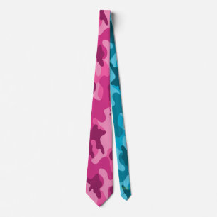 Modern Bright Pink Blue Camo, Monogram Initials Tie
