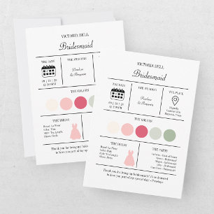 Modern Bright Pink Bridesmaid Information Card