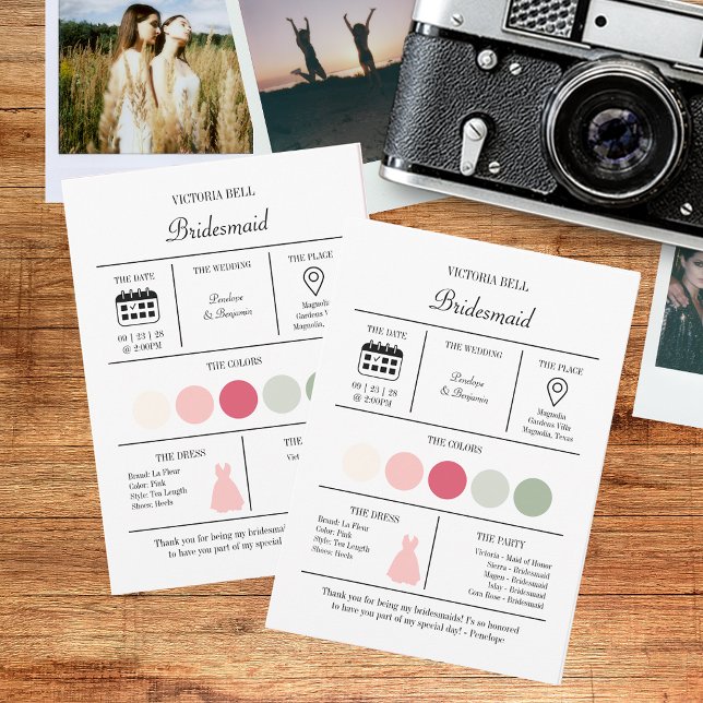 Modern Bright Pink Bridesmaid Information Card (Creator Uploaded)