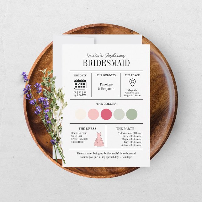 Modern Bright Pink Bridesmaid Information Card (Creator Uploaded)