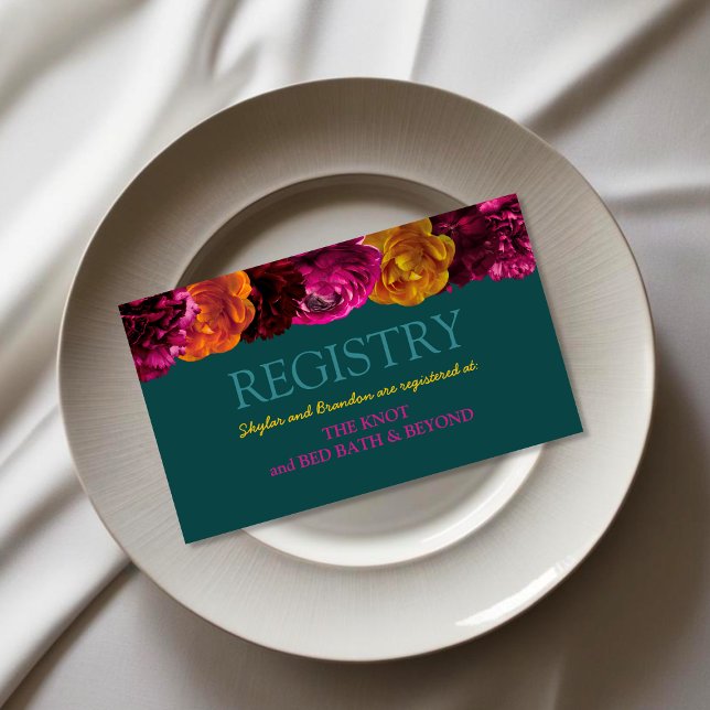 Modern bright pink green floral wedding registry  enclosure card (Creator Uploaded)