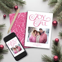 Modern Bright Pink Joyful Christmas Photo