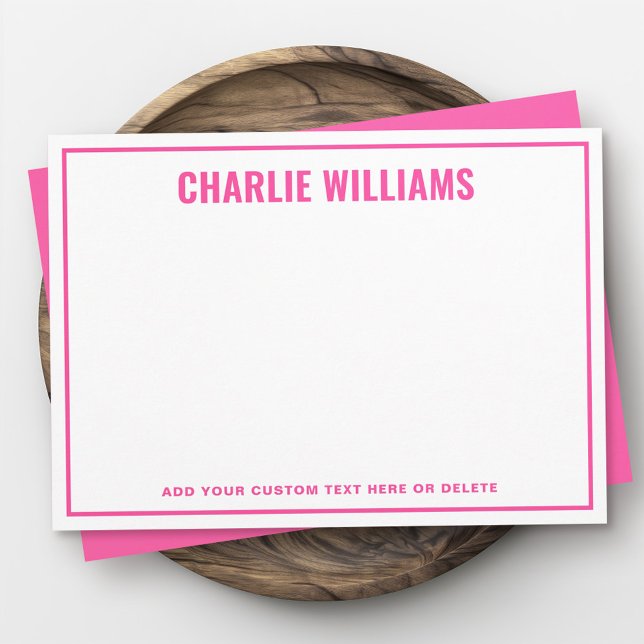 Modern bright pink name border blank card (Modern bright pink name border blank note card)