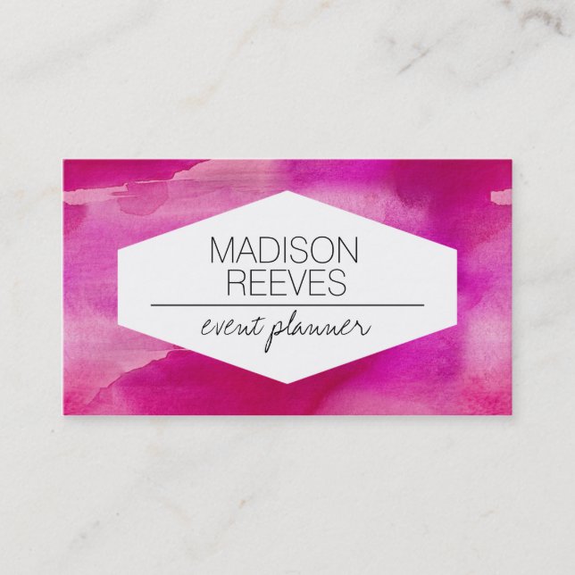 Modern Bright Pink Watercolor Business Cards (Front)