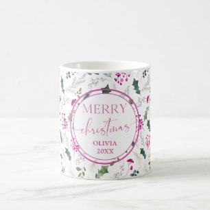 Modern Bright Pink Watercolor Christmas Mug