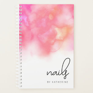 Modern bright pink watercolor nails planner