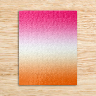 Modern Bright Pink White and Orange Ombre Jigsaw Puzzle