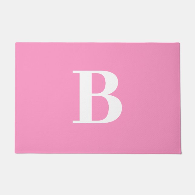 Modern Bright Pink White Monogram Doormat (Front)