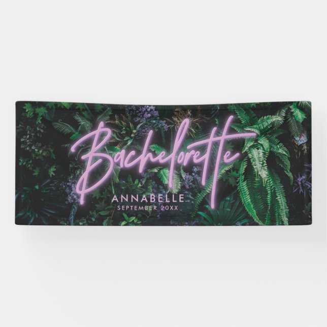 Modern bright purple girly neon bachelorette banne banner (Horizontal)