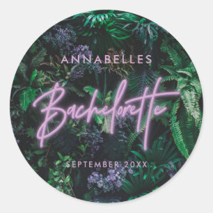 Modern bright purple girly neon bachelorette  classic round sticker