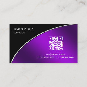 Modern  Bright Purple QR Elegant Professional Business Card