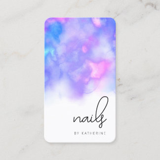 Modern bright purple watercolor nails business card
