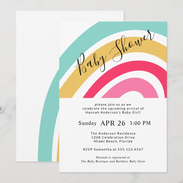 Modern Bright Rainbow Baby Shower for Girl Invitation (Front/Back)