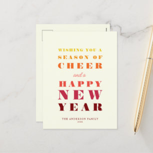 Modern Bright Rainbow Typography New Year Holiday Postcard