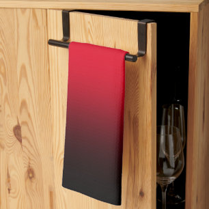 Modern Bright Red and Black Gradient Tea Towel