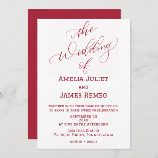Modern Bright Red and White Simple Wedding Invitation