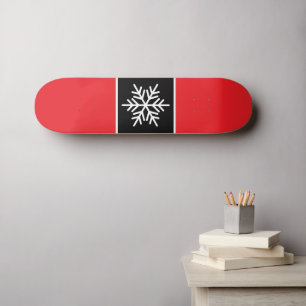 Modern Bright Red Black White Stripes Snowflake Skateboard