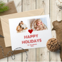 Modern Bright Red Happy Holidays 2 Photos