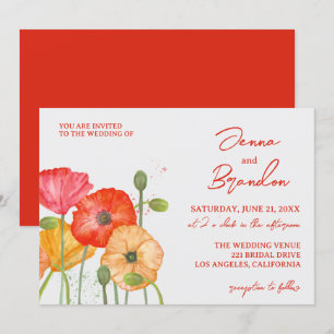 Modern Bright Red Poppy Floral Wedding Invitation