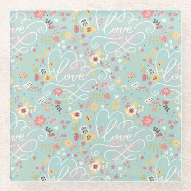 Modern Bright Romantic Pattern Glass Coaster (Front)