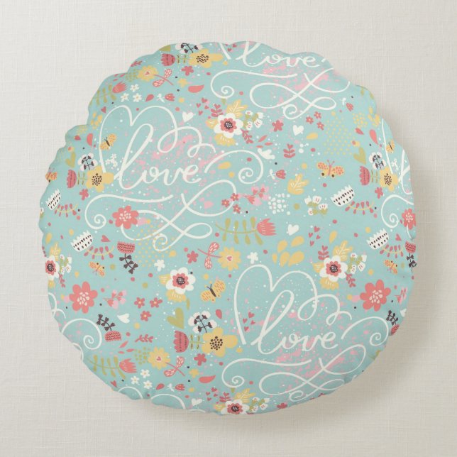 Modern Bright Romantic Pattern Round Cushion (Front)
