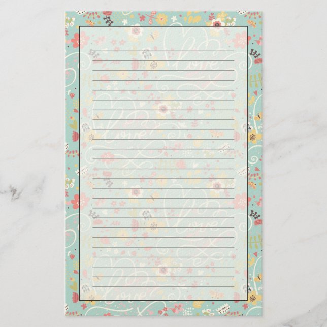 Modern Bright Romantic Pattern Stationery (Front)