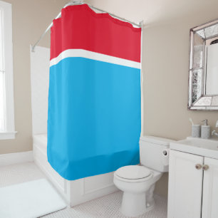 Modern Bright Sky Blue Colour Block Red Top Stripe Shower Curtain