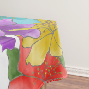 Modern Bright Spring Watercolor Floral Tablecloth