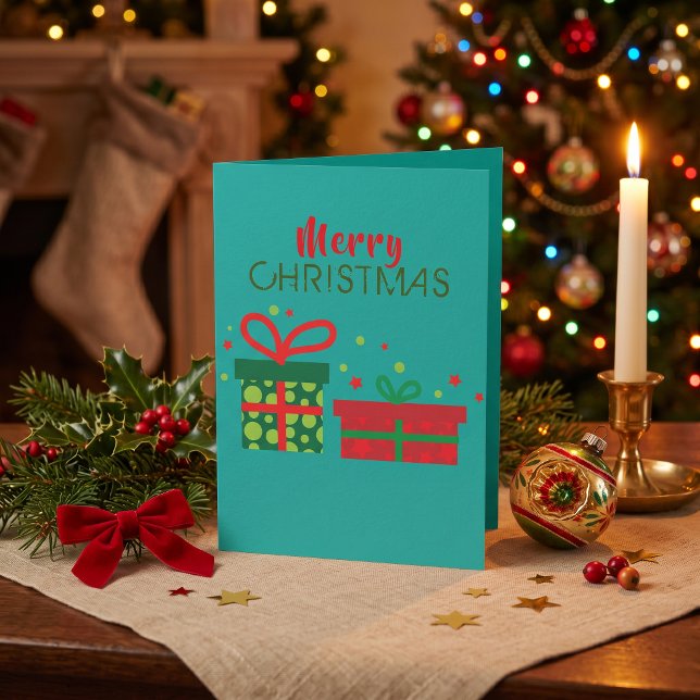 Modern Bright Teal Gift Boxes Merry Christmas Card (Creator Uploaded)
