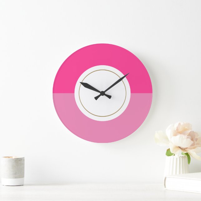 Modern Bright Two Tone Pink Rim Centre Circle Large Clock (Home)