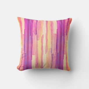 modern bright watercolor stripes purple pink cushion