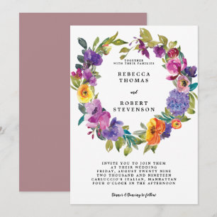 modern bright wedding invitation floral wreath