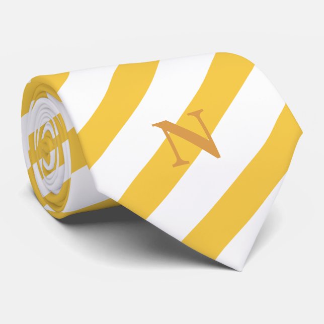 modern bright yellow stripes earthy monogram  tie (Rolled)