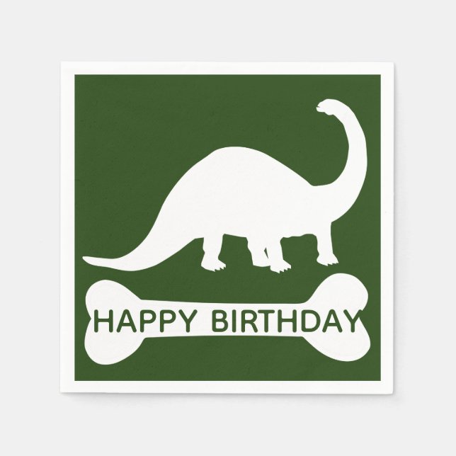 Modern Brontosaurus Dino Happy Birthday Napkin (Front)