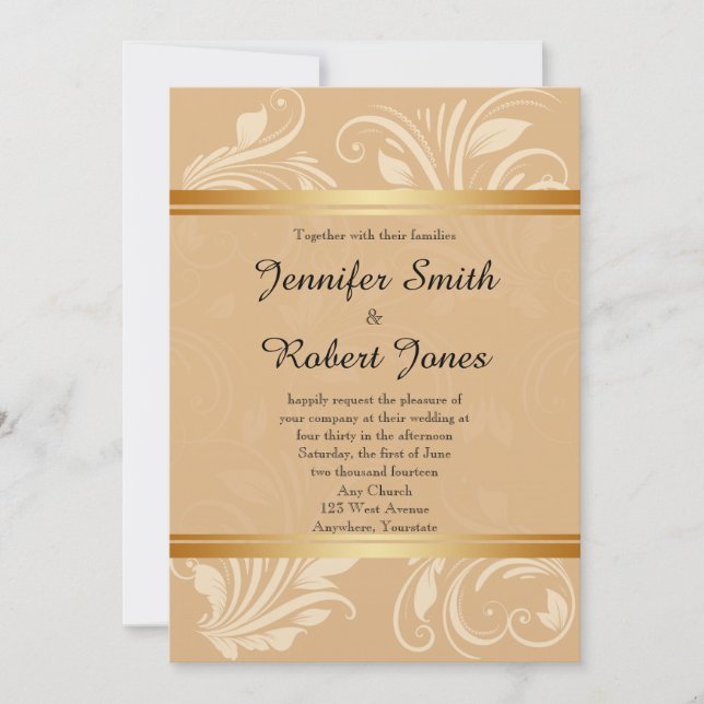Modern Bronze Floral Wedding Invitation (Front)